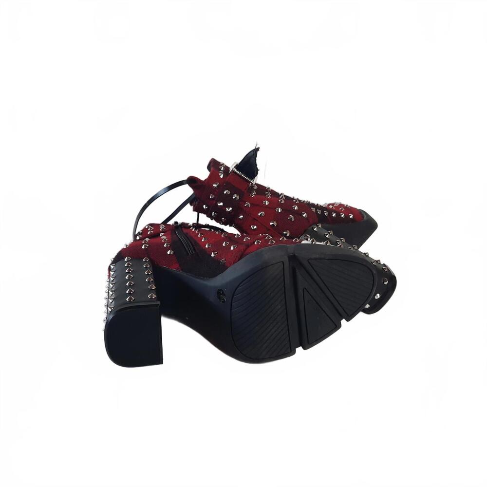 Gianni Bini Red and Black Plaid Studded Chunky Boots Size 7.5 - Picture 5 of 6